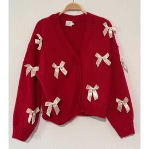 Luna Ivy Red Bow Sweater, Large